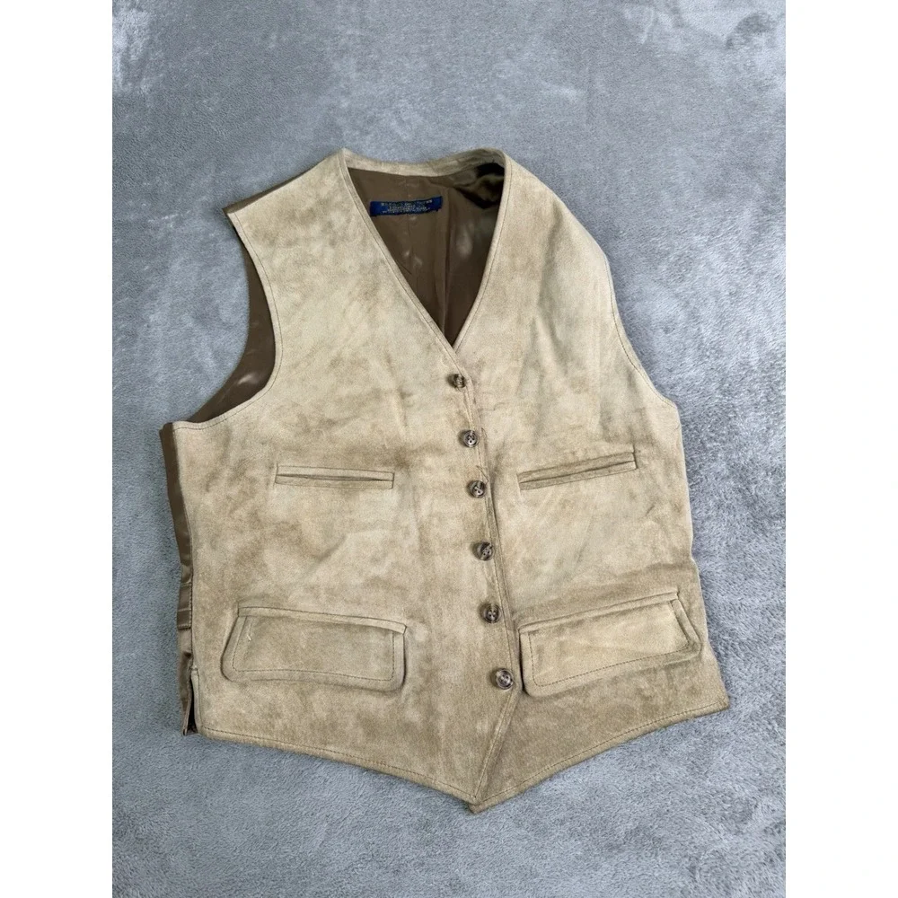 Vintage Brooks Brothers Suede Leather Vest Men's Size Medium Beige